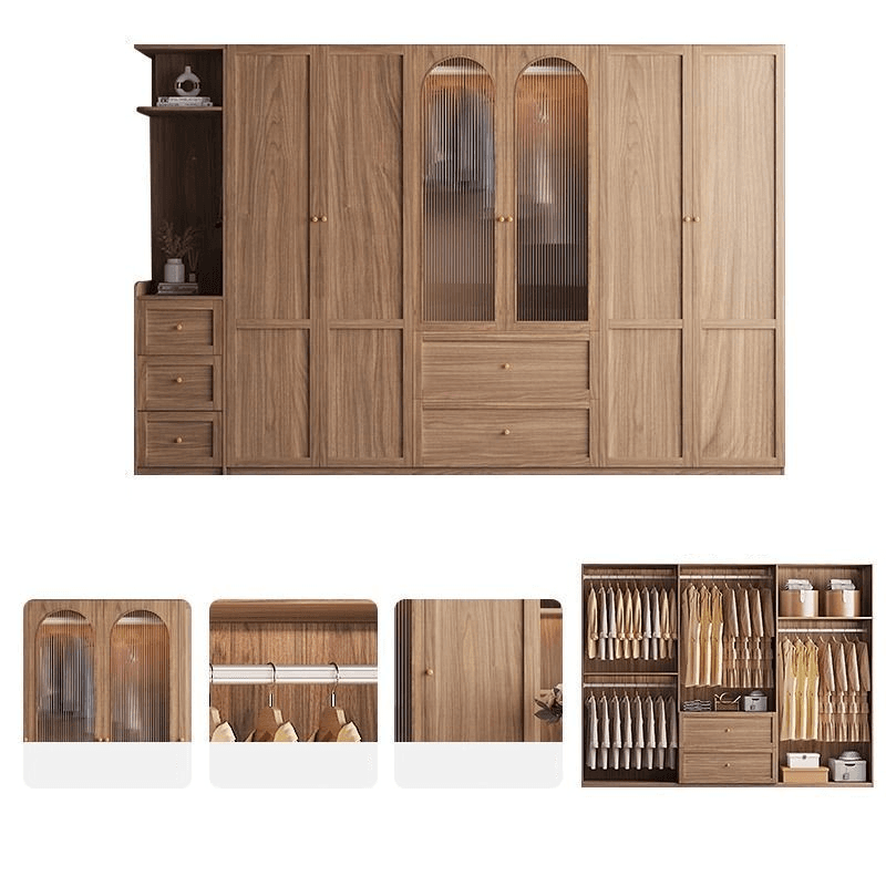 Minimalist Timber Sepia Cabinet Armoire with Interior Shelves & Clothing Rack & Soft Close Drawer & Soft Close Door - image 7