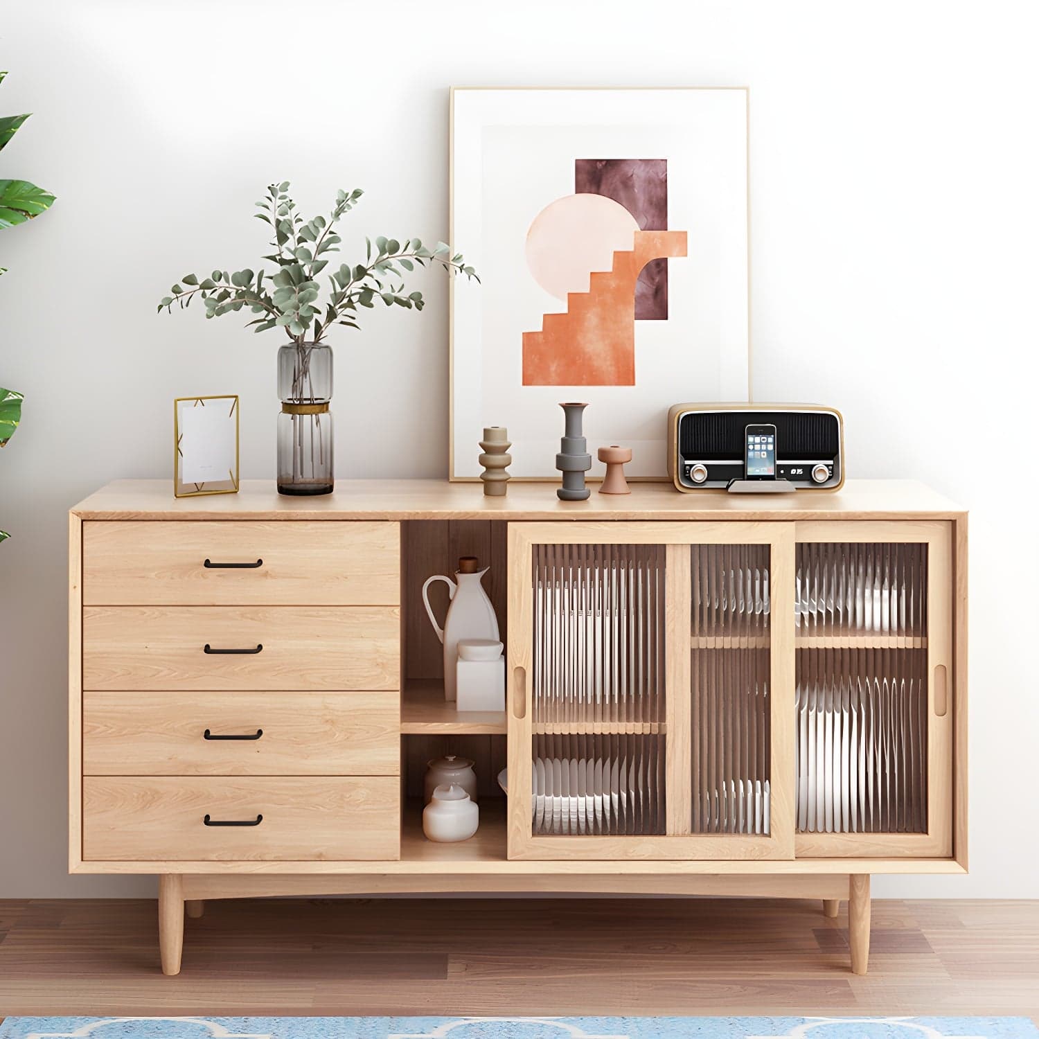 Mid-Century Modern Solid Wood Accent Cabinet with Glass Door - image 4