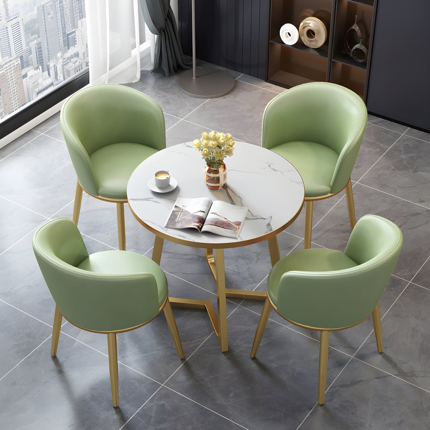 5 Piece Round Shape Wood Top Dining Room Chair and Table Set - image 4