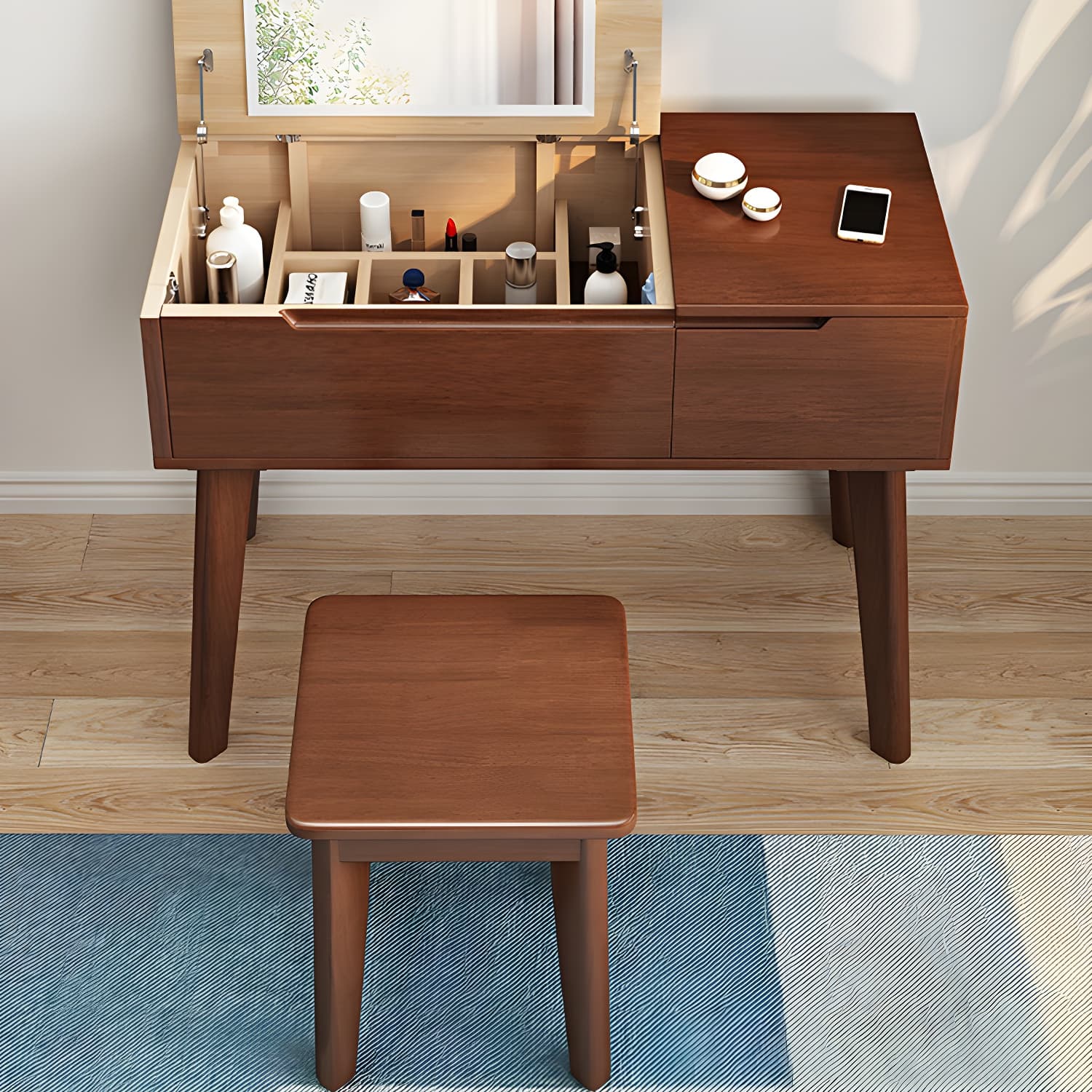 Scandinavian 29.52" Height Solid Wood Table Makeup Vanity with Mirror - image 6