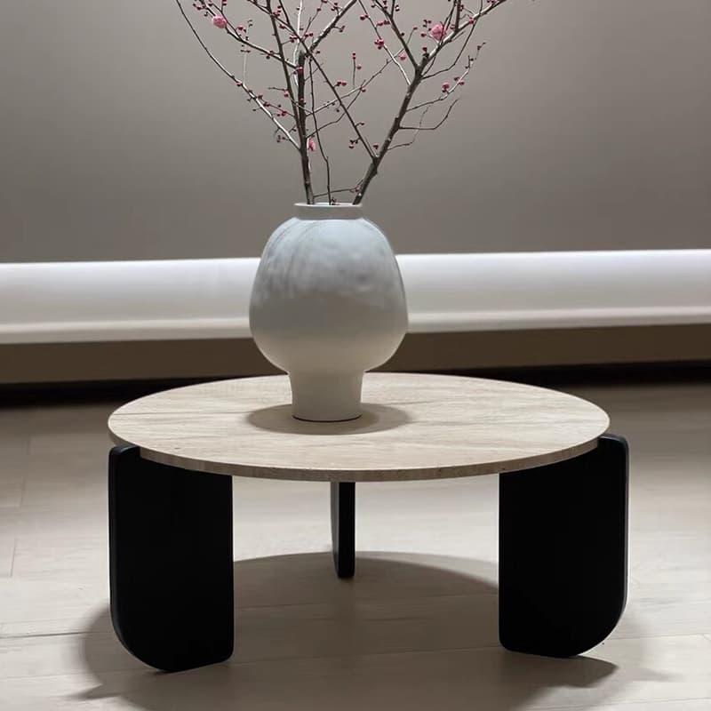 Orbicular Travertine/Lumber Coffee Table with Wooden Legs for Home - image 6