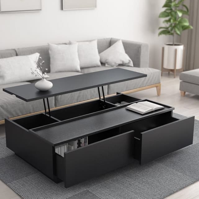 Modern Lift Top Wood Coffee Table with 2 Drawers and Trunk Storage - image 6
