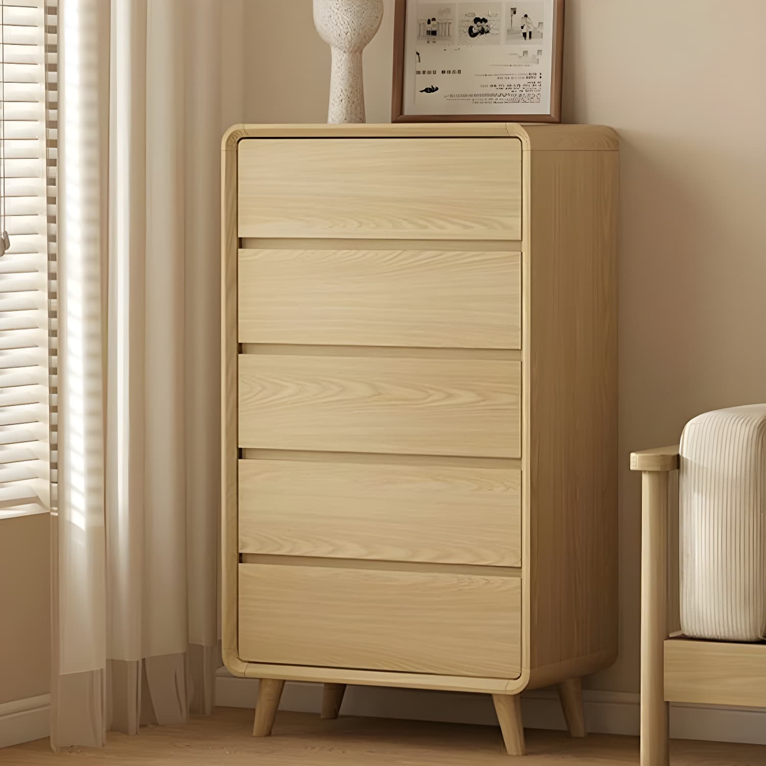 Drawers Included Rubber Wood Chest Brown Wood Grain Design for Home