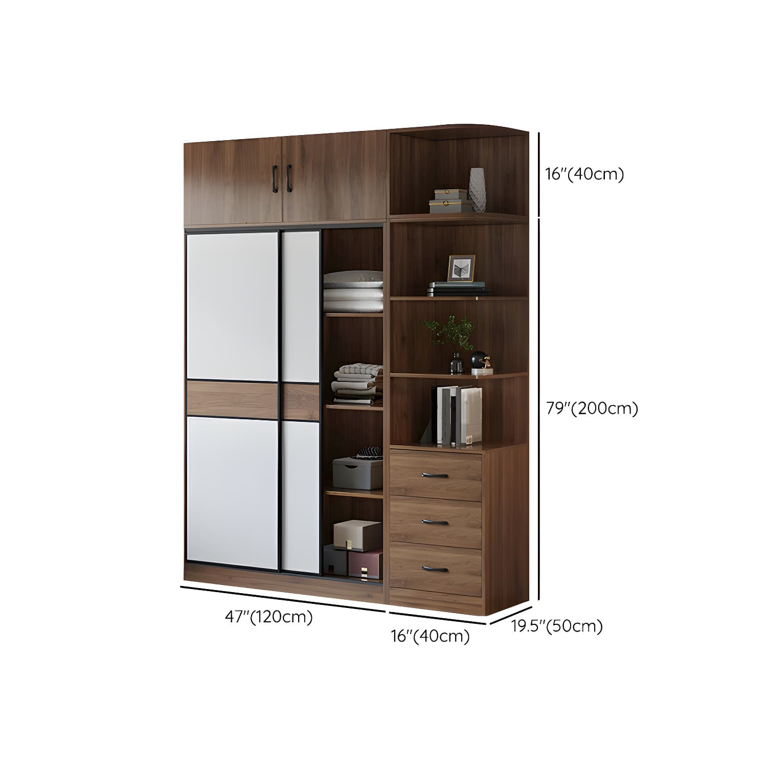 Modern Brown Wood Wardrobe Armoire with Sliding Doors, Shelves, and Clothing Rod - image 30