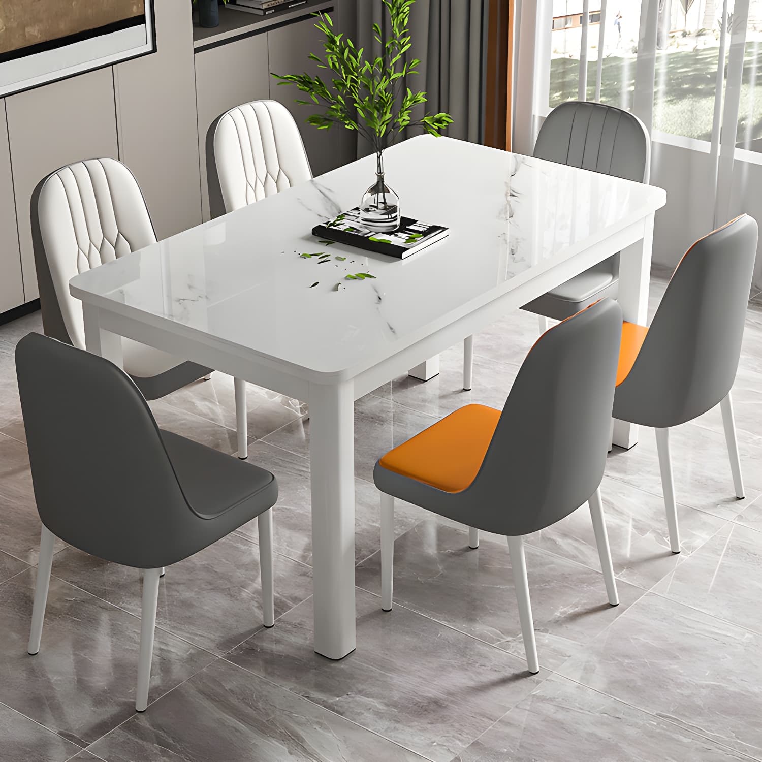 Modern Rectangular Glass Top Dining Table with White and Black 4 Foot - image 4