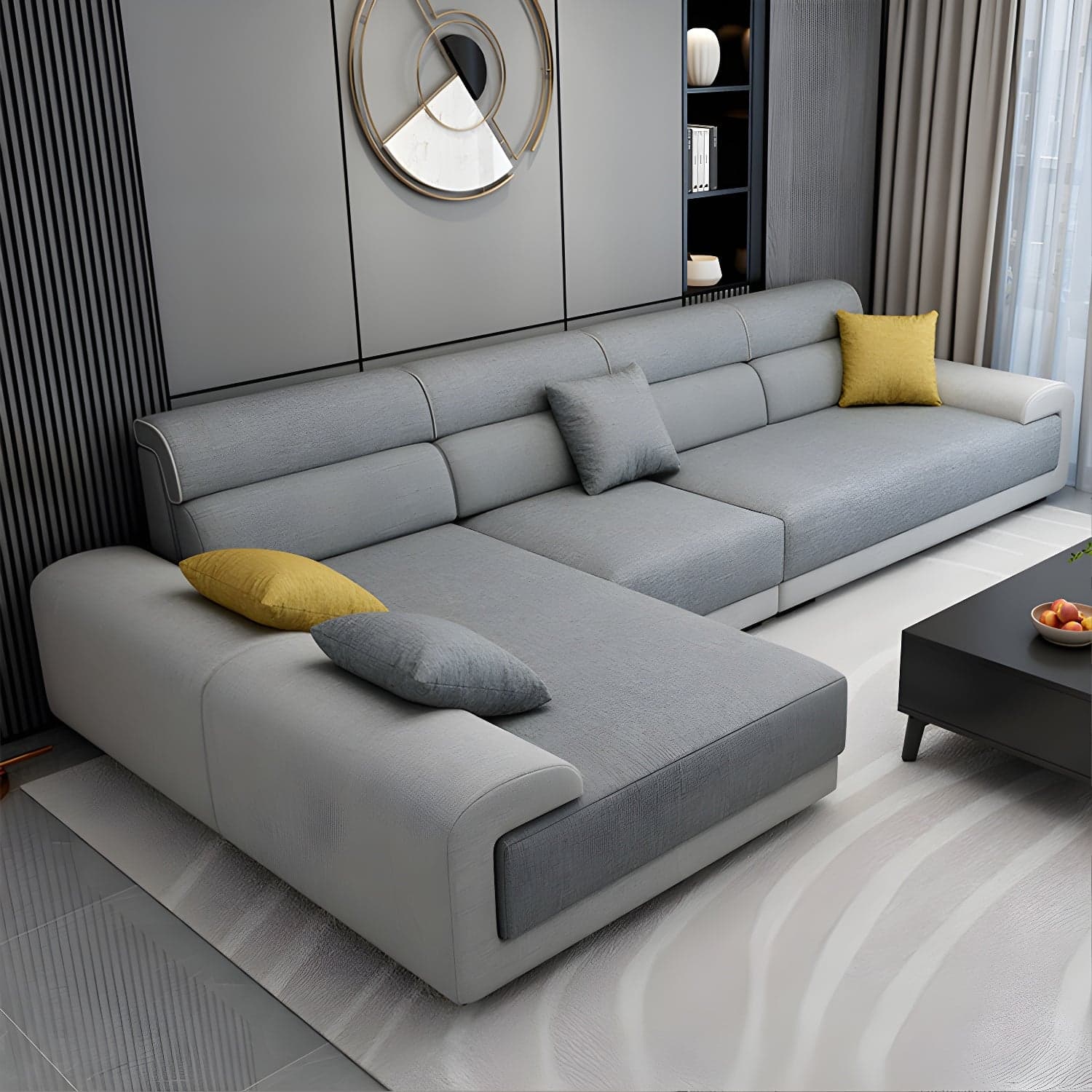 Modern L-Shape Wood Frame Sponge Cushion Back Sectional Sofa Chaise (10 Feet) - image 3
