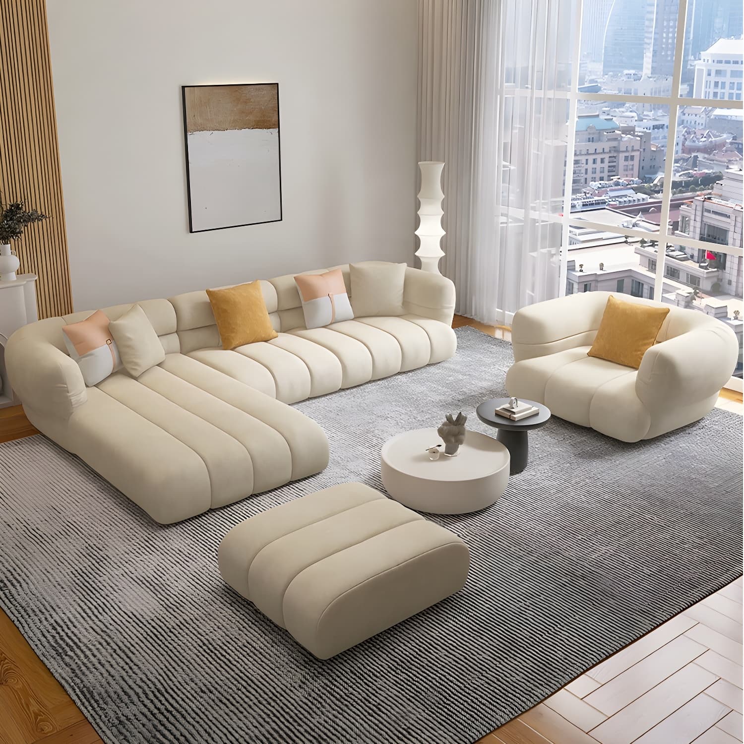 Stylish Beige L-Shape Sectional Sofa Chaise with Storage Included