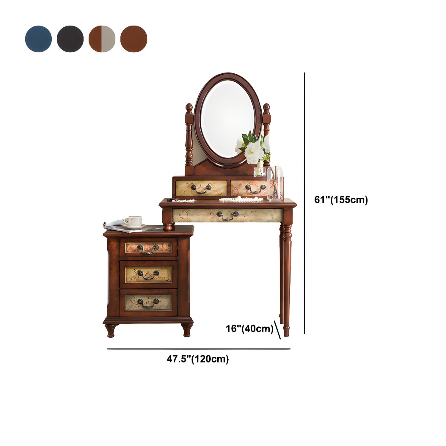 Victorian Wood Vanity Table with Mirror and Stool 15.75" D Vanity Table Set - image 16