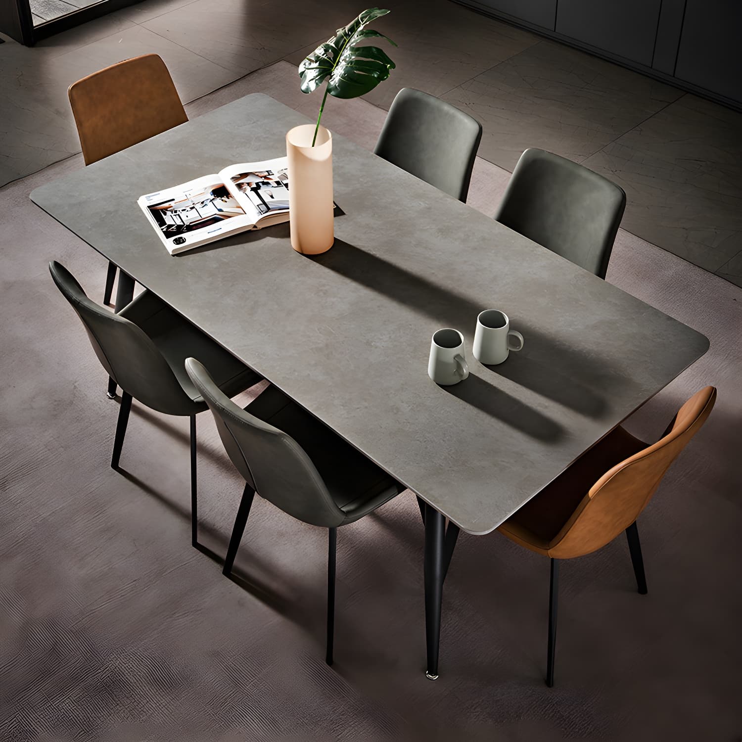 Sleek Rectangle Stone Dining Table with Black Steel Legs, Scratch Resistant - image 5