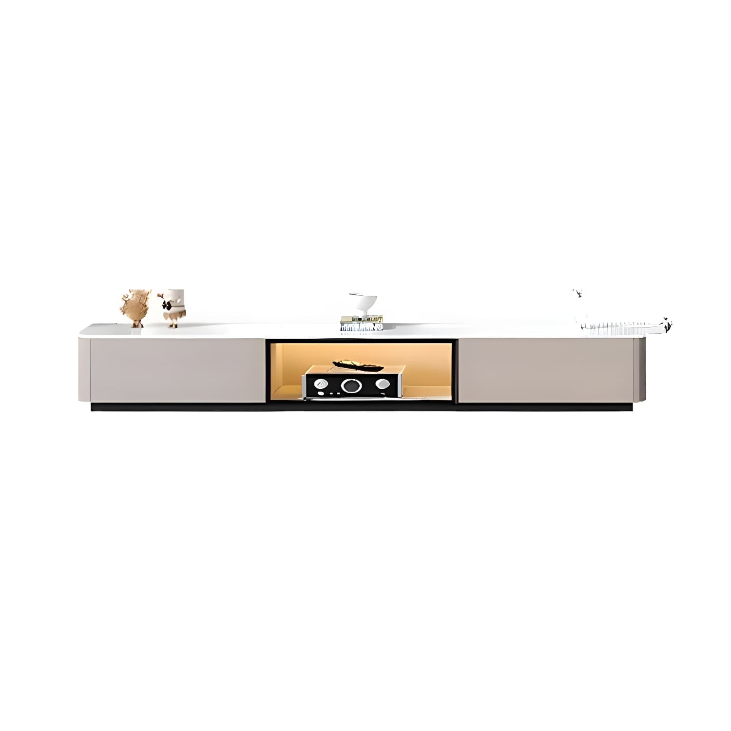 Modern White Stone Top TV Stand with Storage and Cable Management - image 5