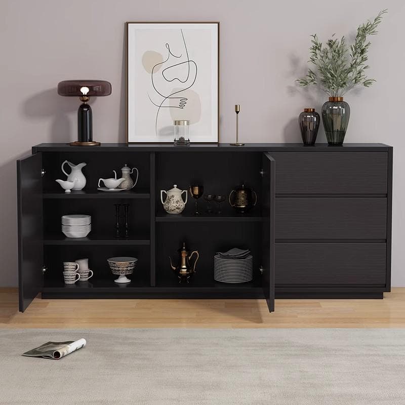 Sideboard with 3 Drawers, Cabinet, Standard Narrow Sizes, Four Internal Shelves, Wood Countertop, and 2 Doors - image 5