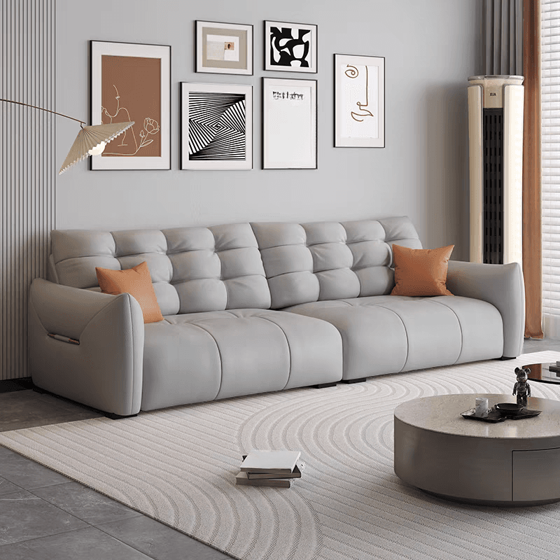 Tear Resistant Standard Sofa with Pu/Flannel Upholstery in Black/White/Light Green - image 3