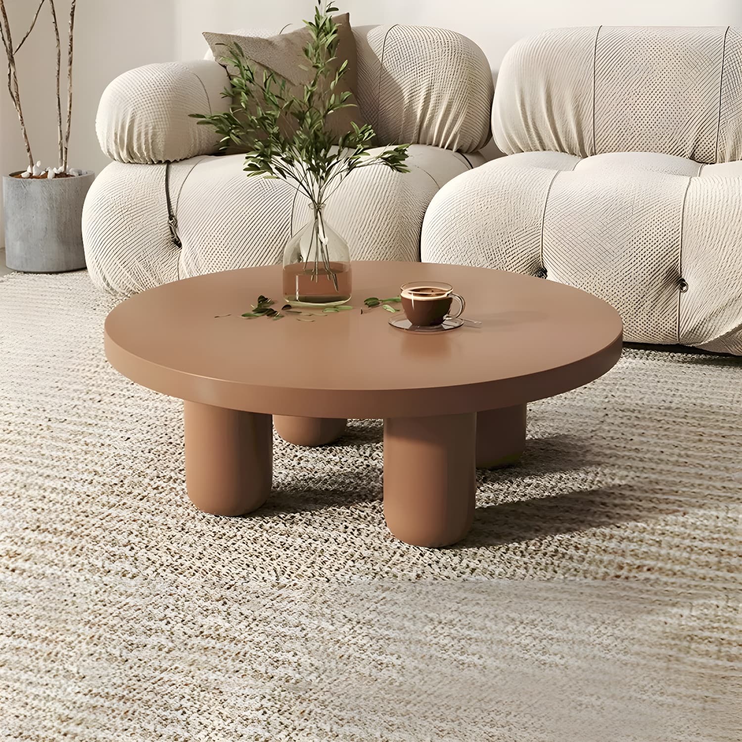 Coffee Cocktail Table 4 Legs Round Wooden Scandinavian Brown