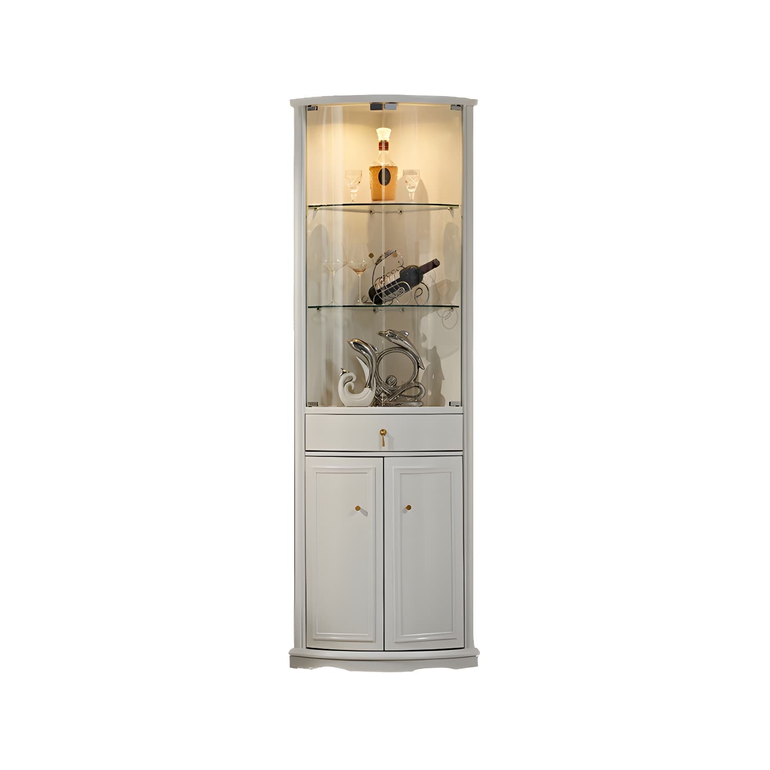 Corner Mid-Century Modern Accent Cabinet with Wood Countertop, Glass Doors, and Drawers Included - image 8