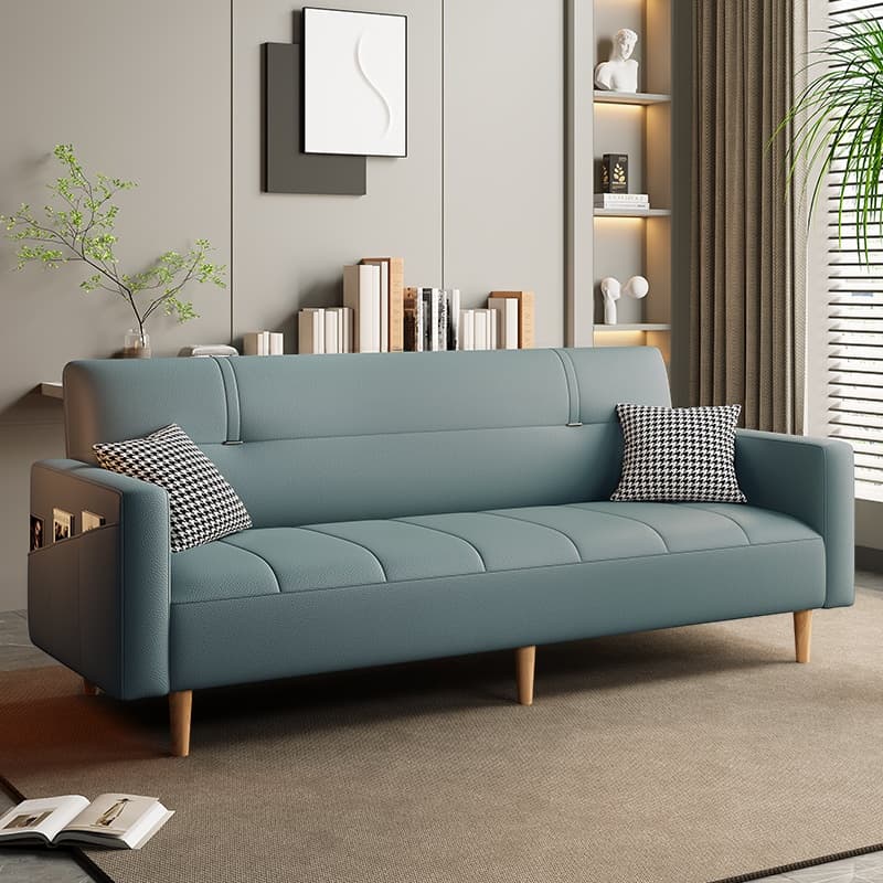 Trendy Scratch-immune Convertible Sofa in Light Gray/Light Blue/Olive Green with Arm, 4-seater/2 People/Seats 3, Receptacle Storage, and 2 Pillows