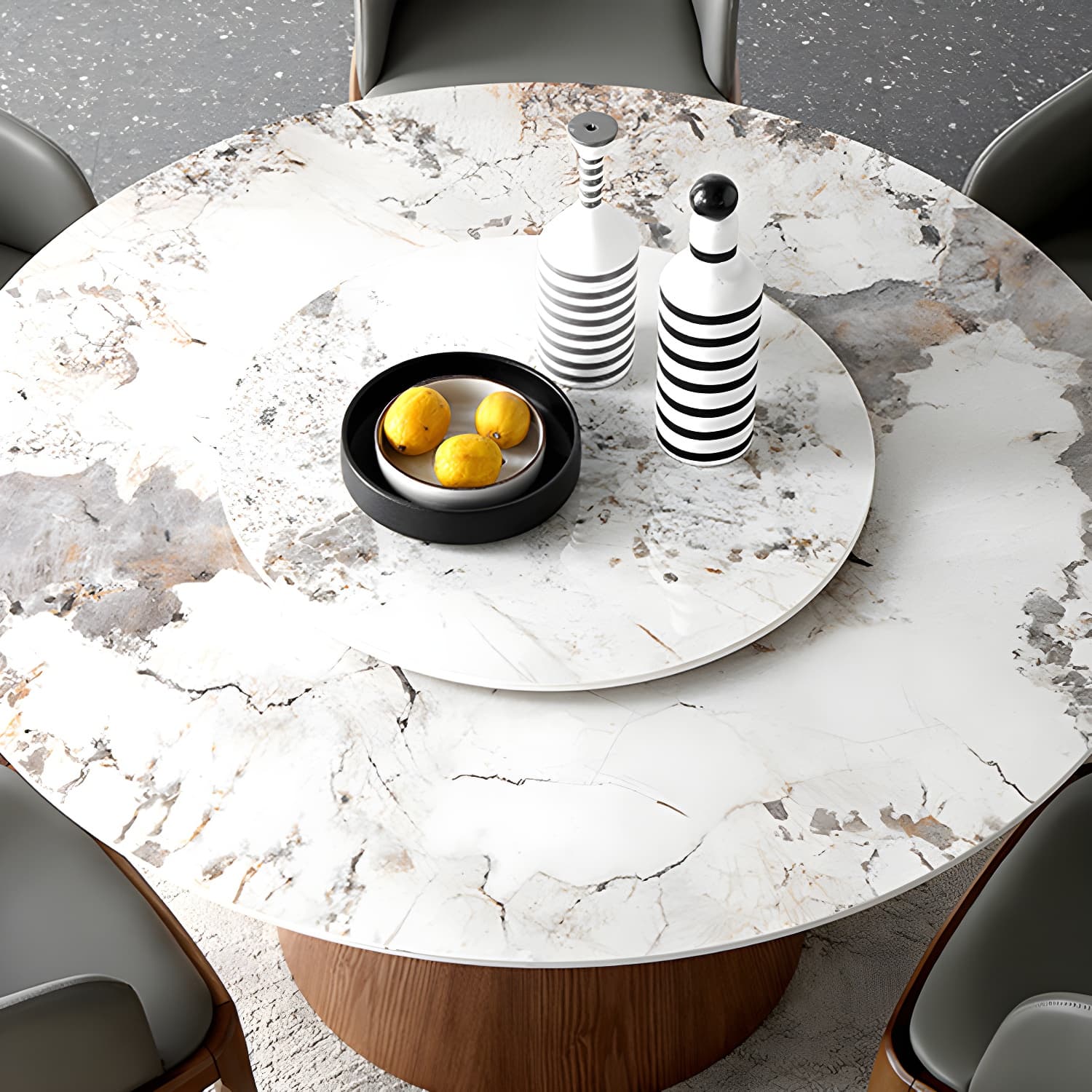 Round Sintered Stone Dining Table Stone Table in White with Pedestal - image 5