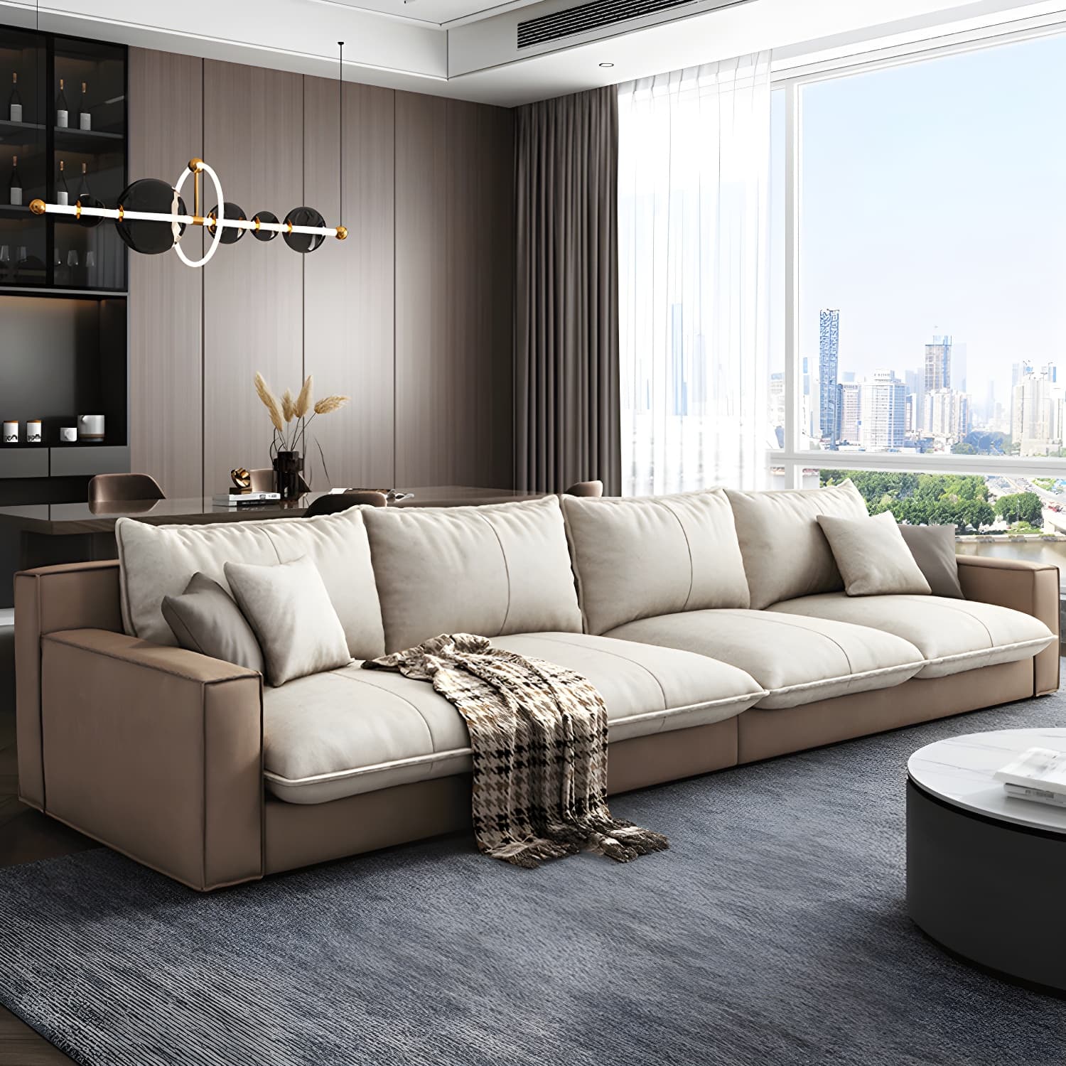 Assembled Living Room Square Arm Modular Contemporary Sofa & Chaise