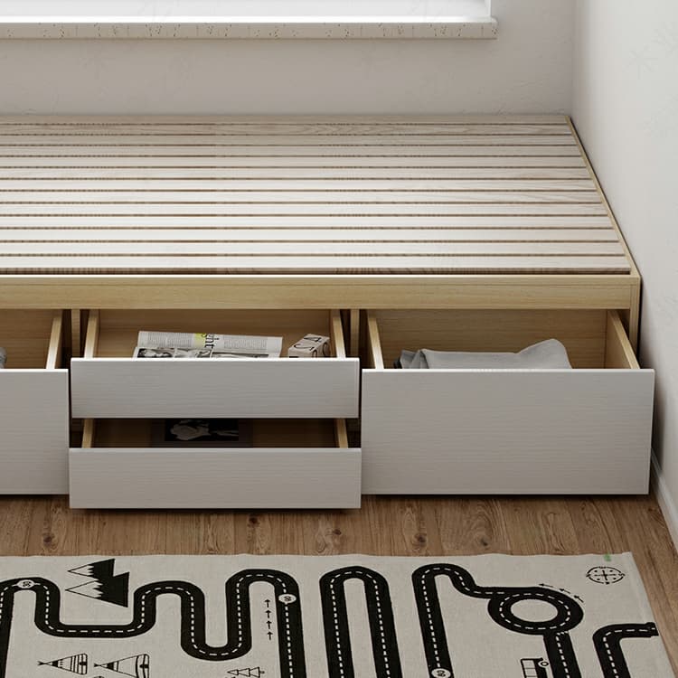 Modern Style Natural Solid Colored Bed with Light Wood Drawers Ideal For Stylish Storage Needs - image 4