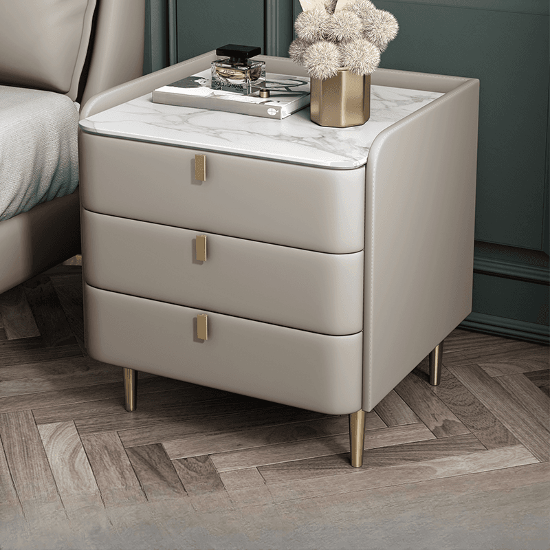 Art Deco 3 Tiers Drawer Storage Bedside Table with Stone Countertop - image 8