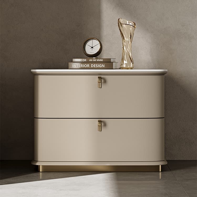 Modern Faux Leather Drawer Storage Nightstand with Stone Table Top - image 13