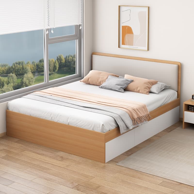 Natural Color Solid Color Storage Included Bed with 3 Storage Boxes for Bedroom