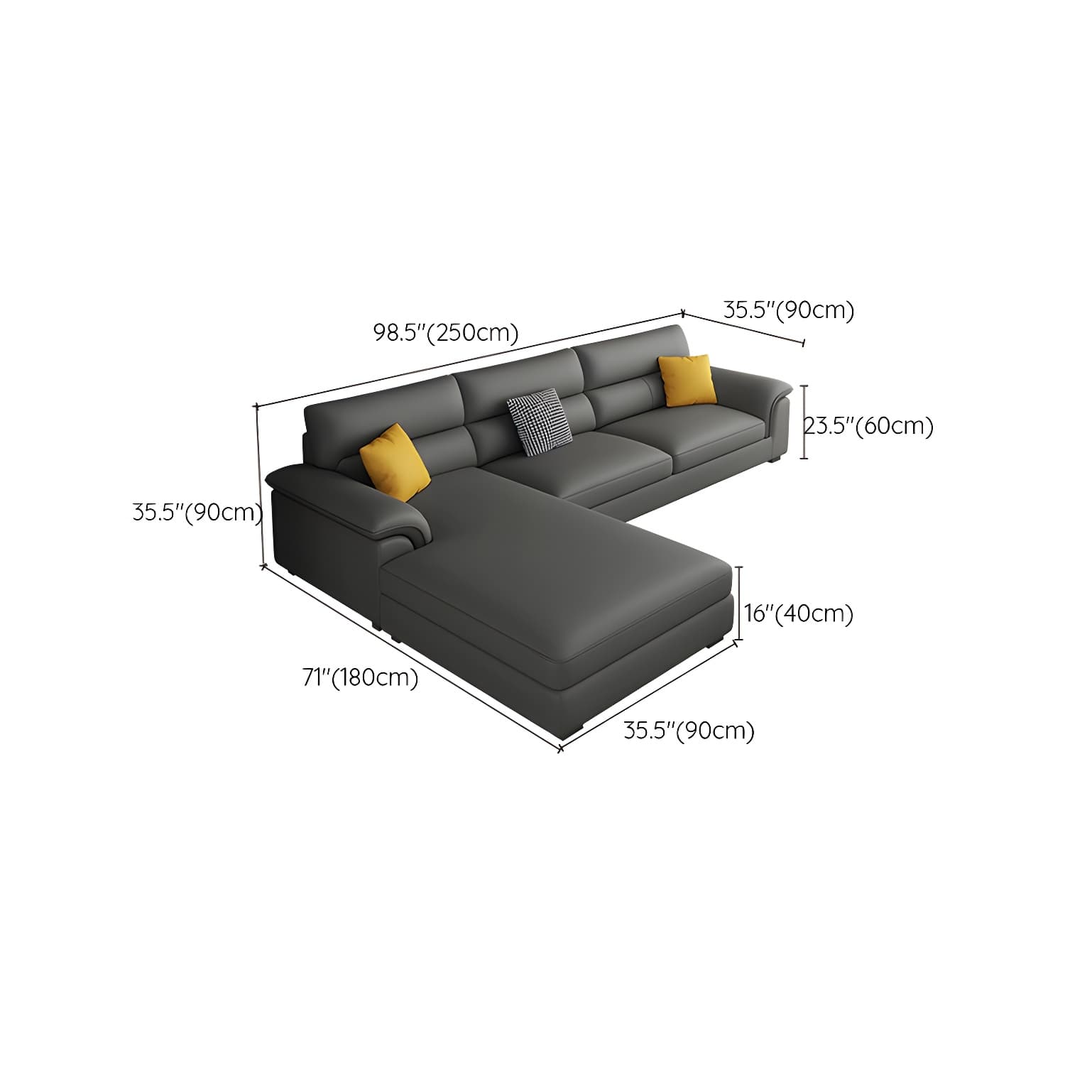 Modern Black Sectional Sofa with Pillow Top Arm and Cushion Back - image 14