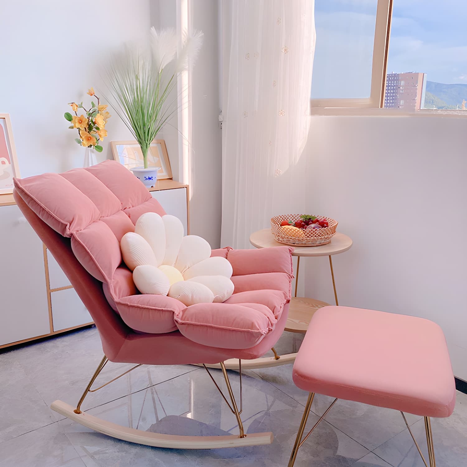 Rocking Accent Chair Upholstered Contemporary Living Room Spindle Tufted Cushions - image 19