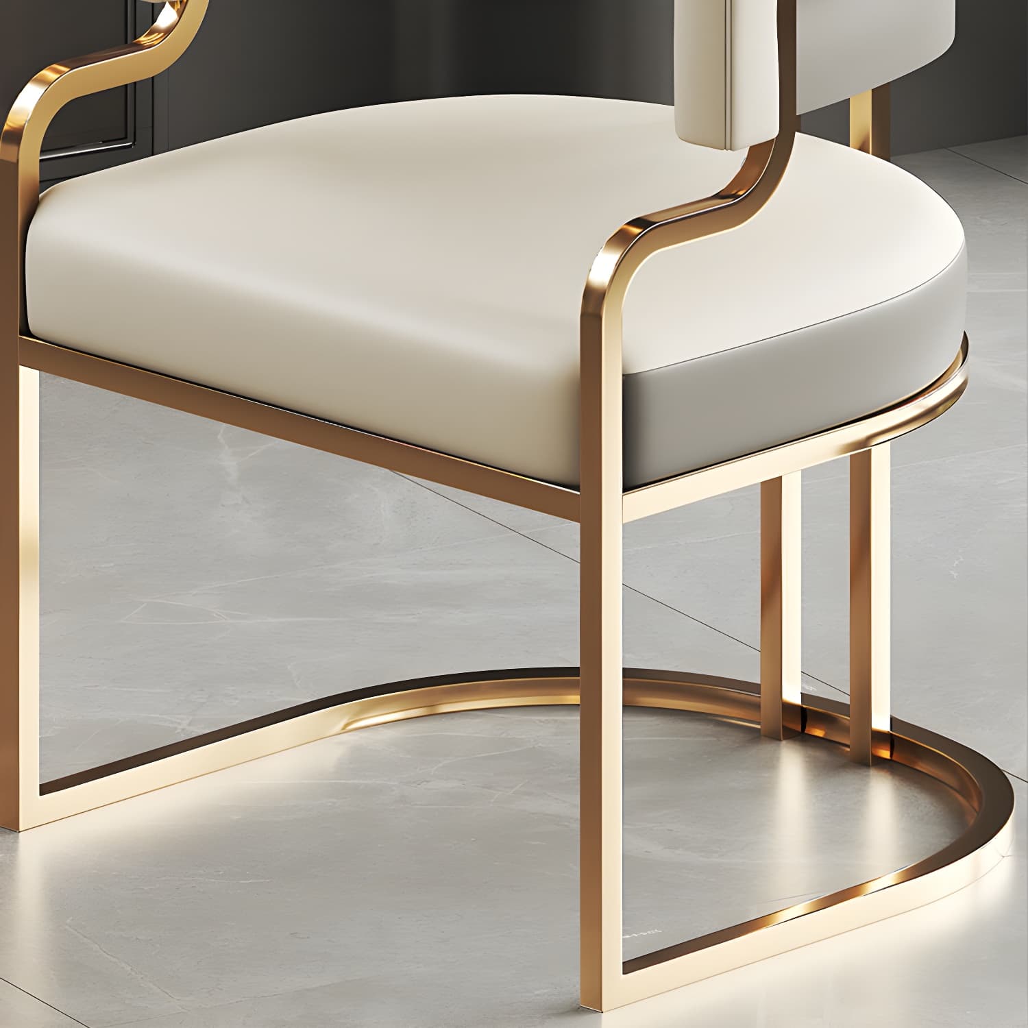 Upholstered Low-Back Arm Chair with Faux Leather and Brass/Gold Legs in Glam Style - image 18