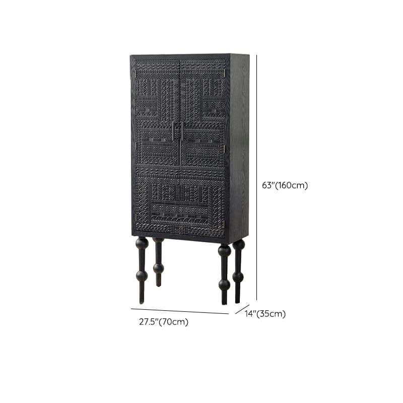 Modern Black Wood Console Cabinet with Cubby Storage and Wood Scoring & Rub Through Detailings - image 12