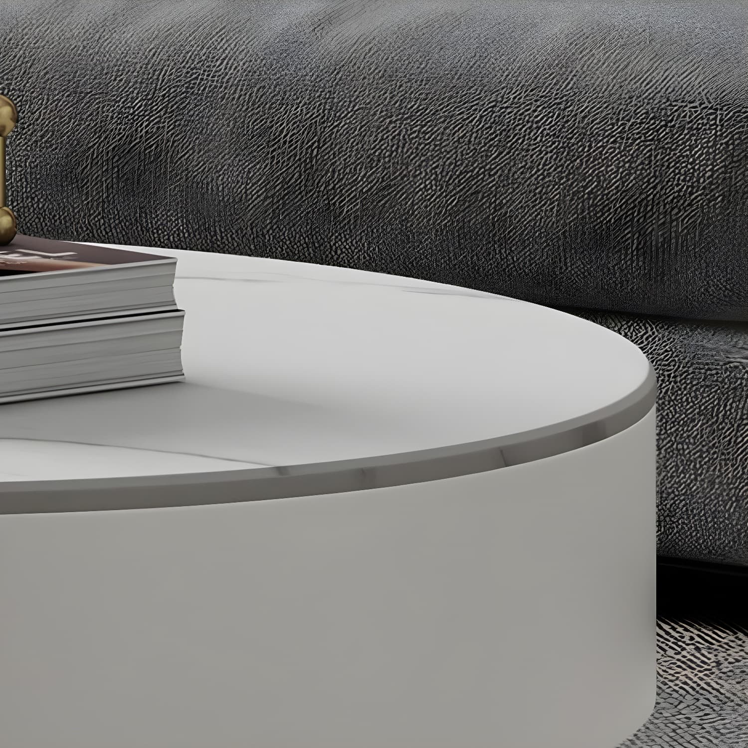 Modern Black Nesting Coffee Tables, 2 Set, Round Stone Top, Steel Frame with Storage - image 11