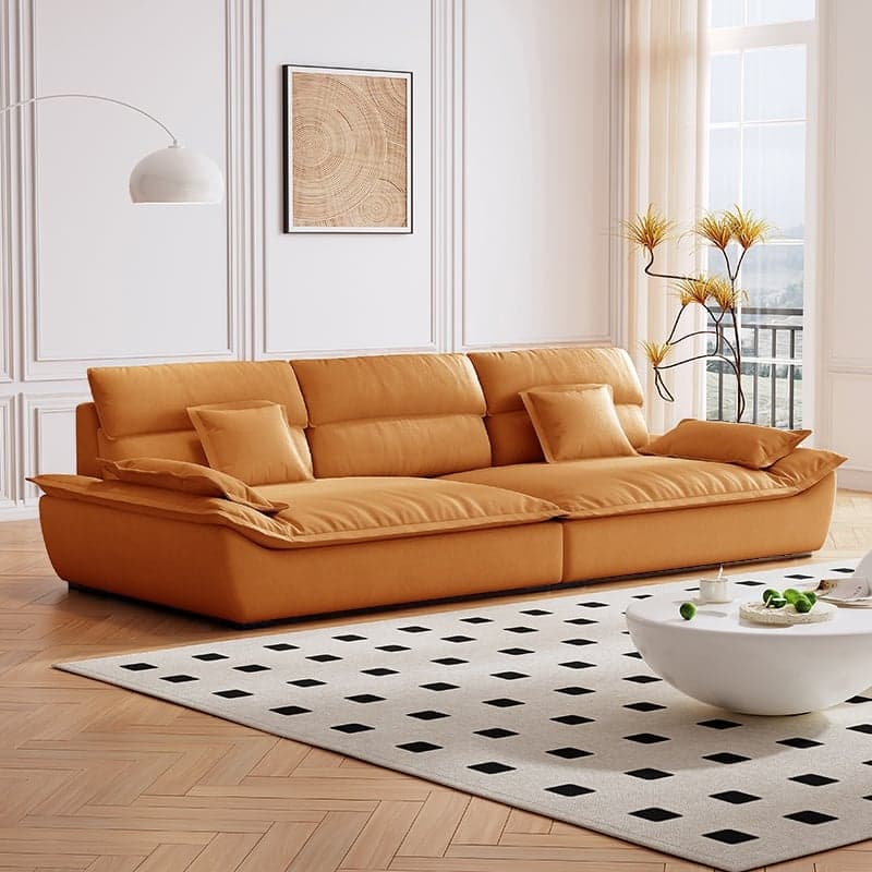 Contemporary Scratch-tolerant Solid Color Standard Sofa in Dark Gray/White/Light Blue, Seats 5 with 2 Pillows - image 4