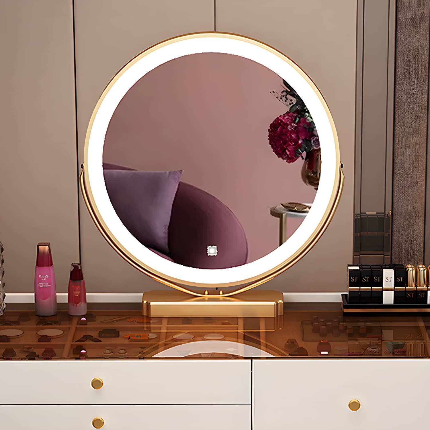 Wood Makeup Vanity Desk Table with Gold Base Storage Makeup Vanity Desk - image 12