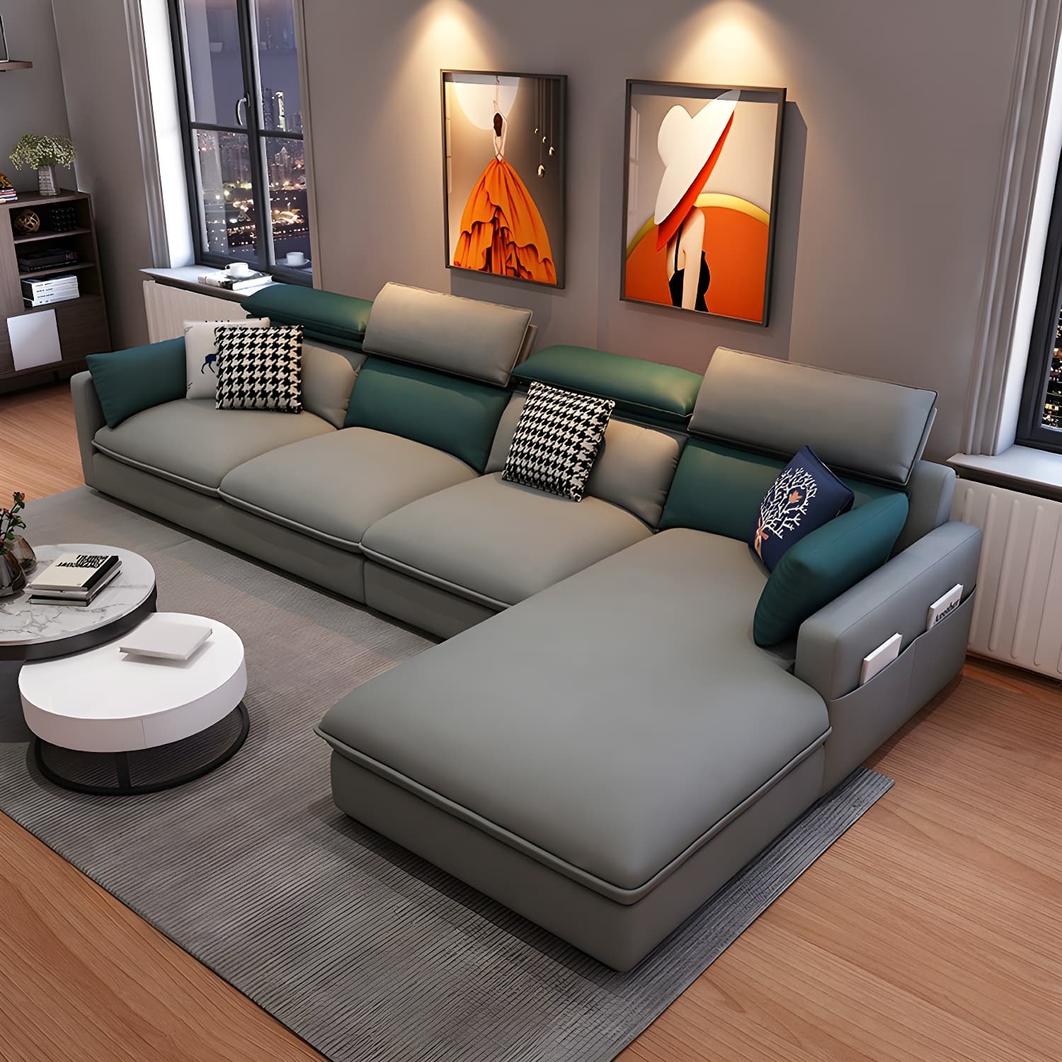 Modern Wood Frame L-Shape Sectional Sofa Chaise with Tech Cloth Upholstery - image 17