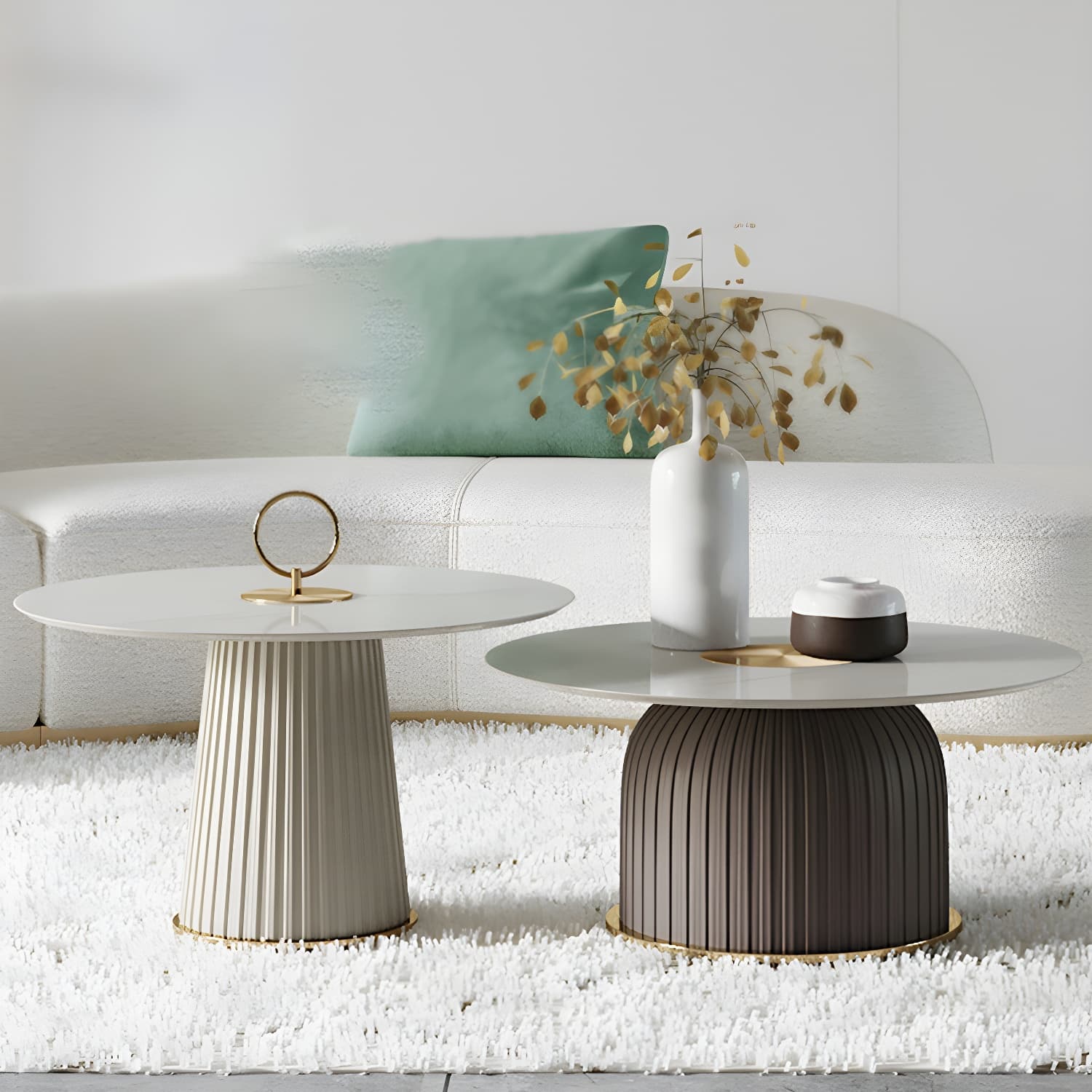 Modern Metal Cocktail Table Round Pedestal Coffee Table - White - image 8