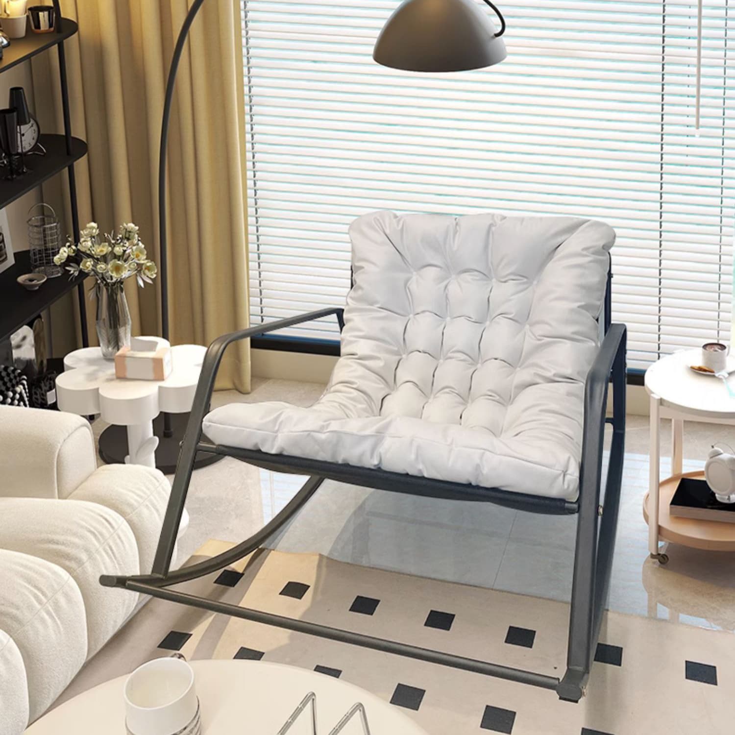 Stylish and Comfortable Modern Black Metal Rocking Chair with Removable Cushions - image 12