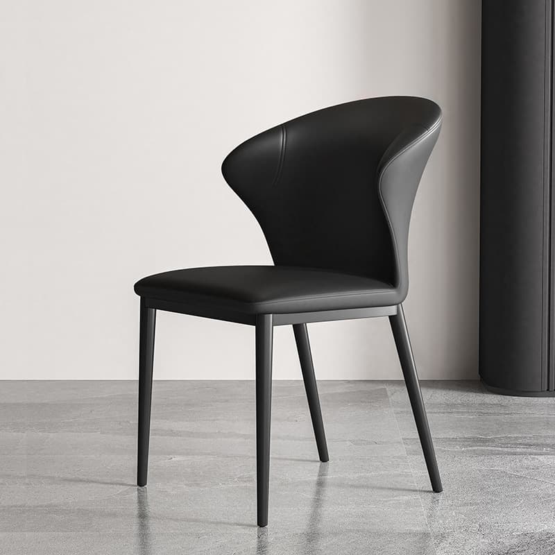 Modish Side Chair with Wing Chair Back, Padded Upholstery, Midnight Black Metal Legs