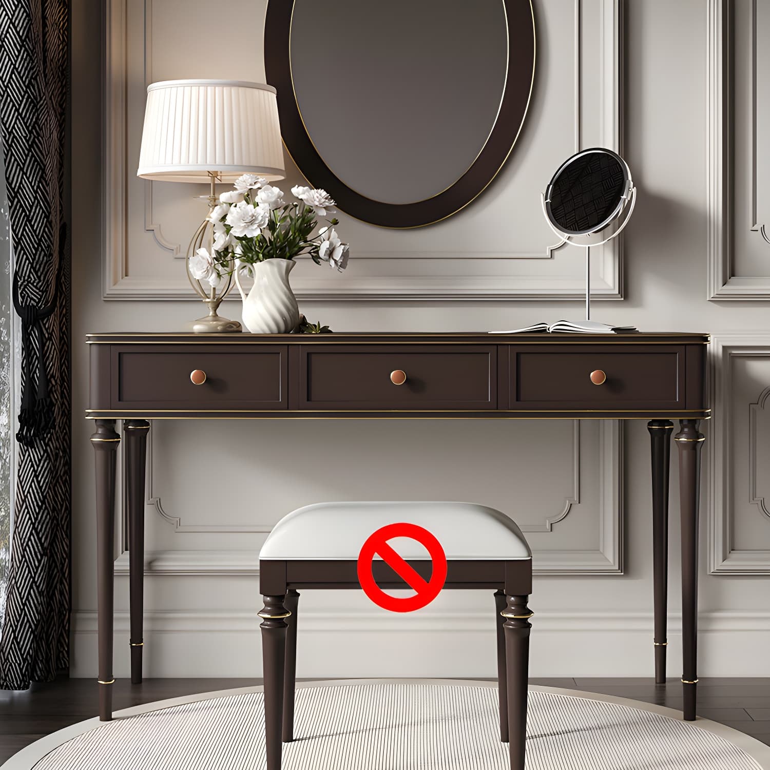 Mirror & 3 Drawers Makeup Vanity Dressing Table Solid Wood Dresser - image 6