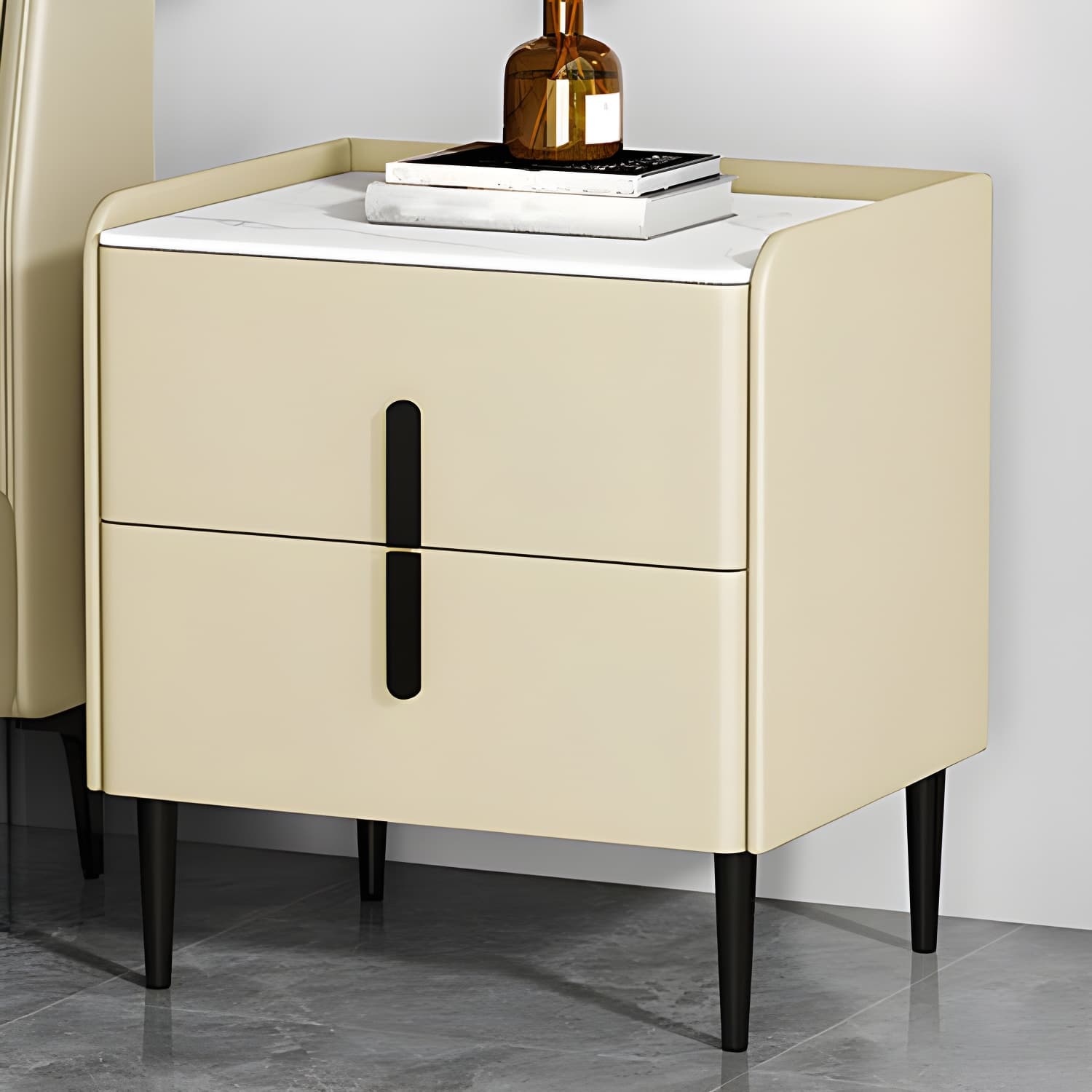 Stone Accent Table Nightstand Modern Bedside Cabinet for Bedroom
