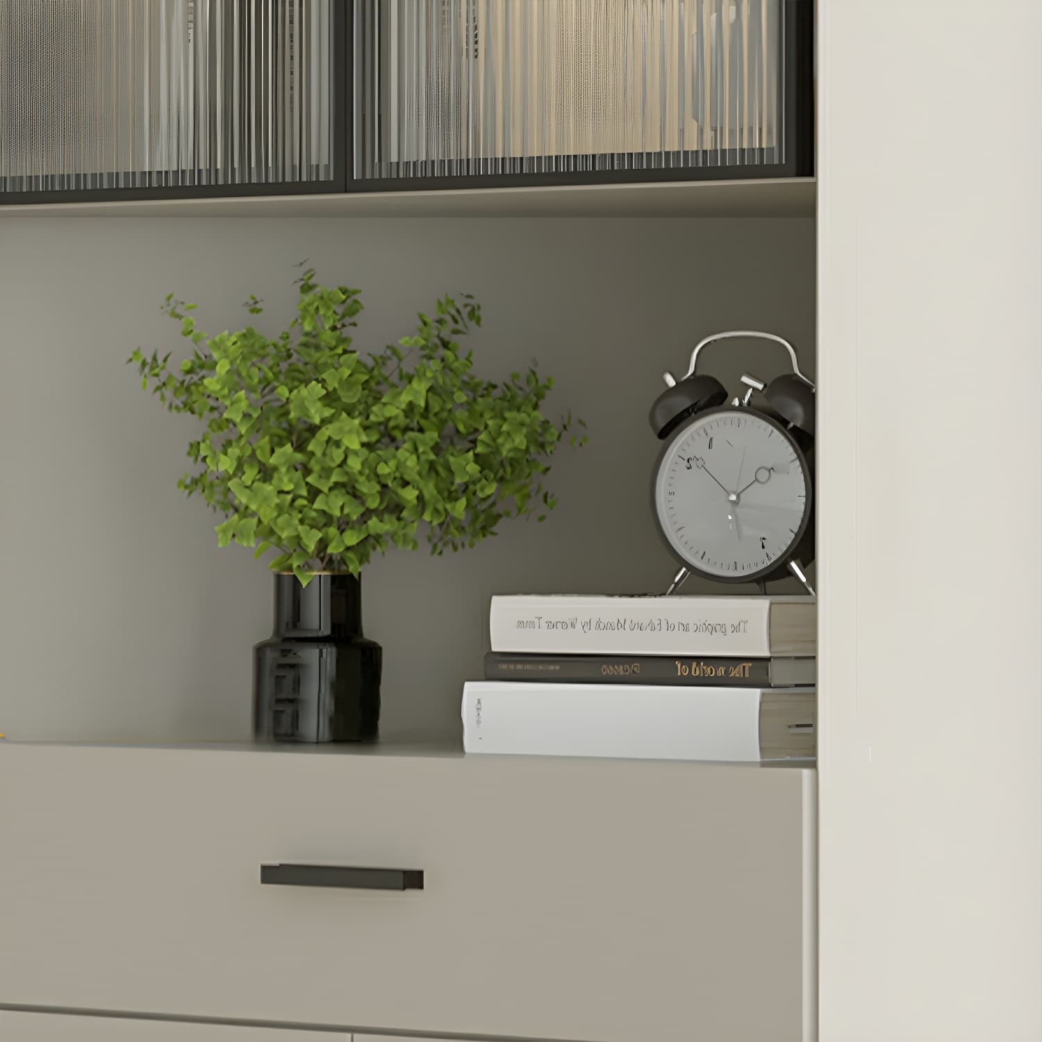 Small Modern Corner Accent Cabinet with Wood Counter Top, Drawers Included, and Metal Legs - image 6