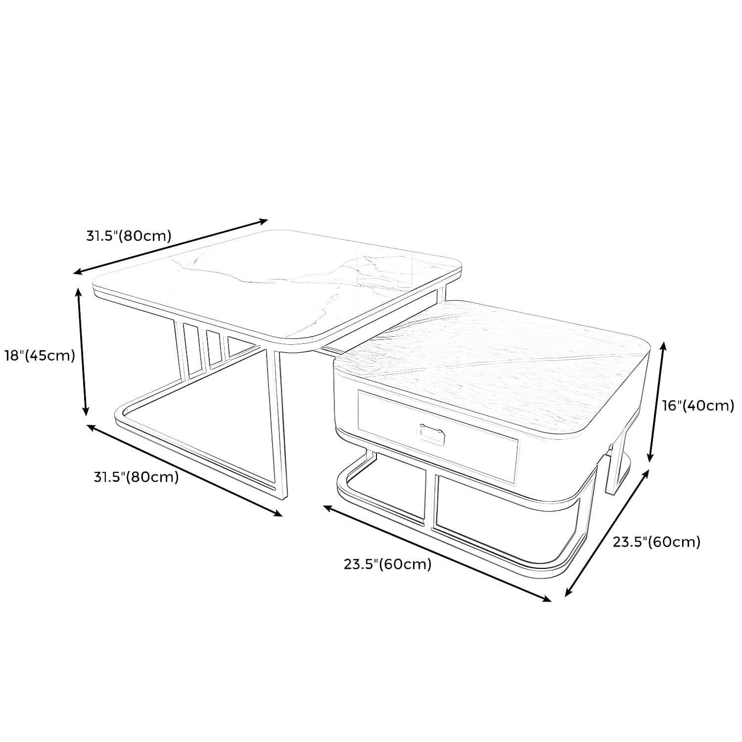Round Slate/ Glass Coffee Table Frame 2 Nesting Cocktail Table with Storage - image 22