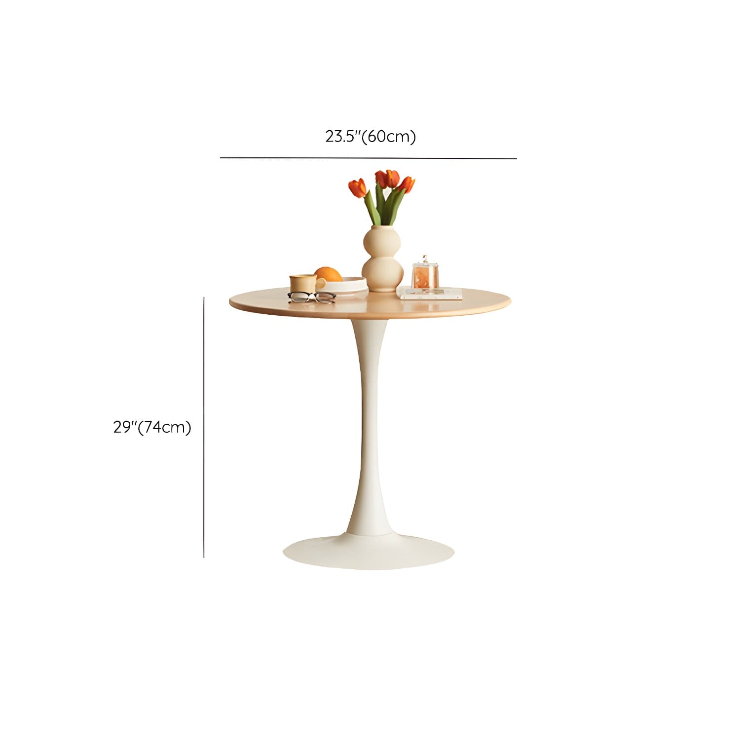 White Round Wood Dining Table with Steel Tulip Base, Modern Design - image 11