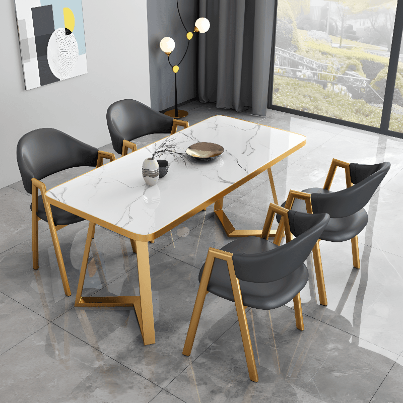 Luxurious Dining Table Set with Sleighing Base, Padded Chair with Back and Armrest, 5-piece White Finish