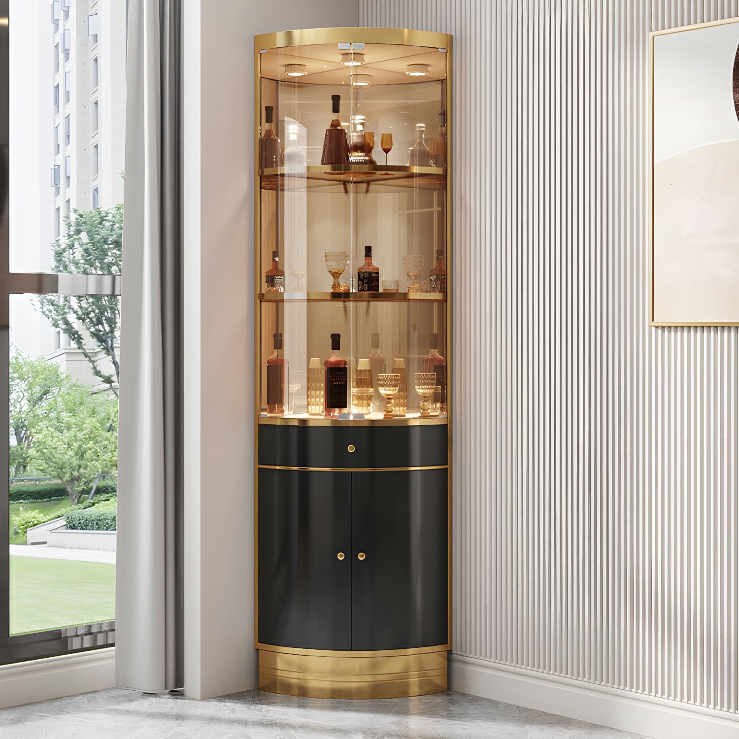 Glam Metal Corner Glass Paned Knobs Accent Cabinet with Shelves - image 21