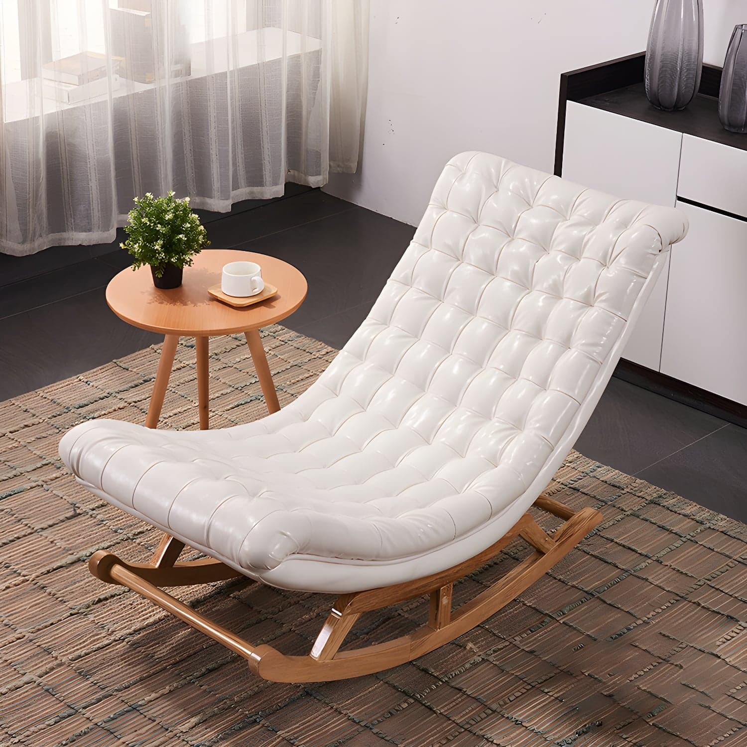 Indoor Leisure Chaise Chair Modern Wooden Upholstered Rocking Chair - image 10