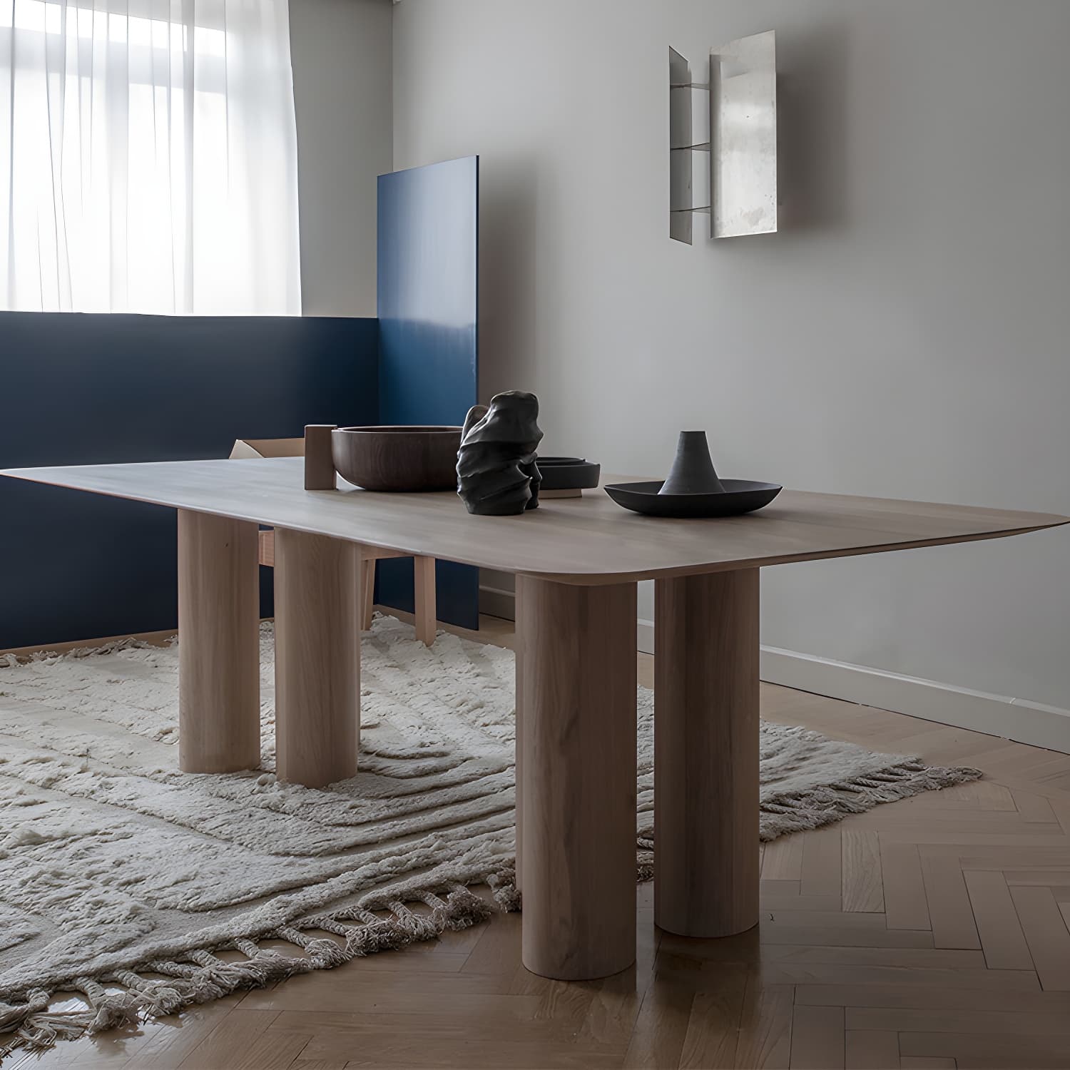 Rectangle Shape Casual Dining Table Solid Wood Fixed Table for Kitchen
