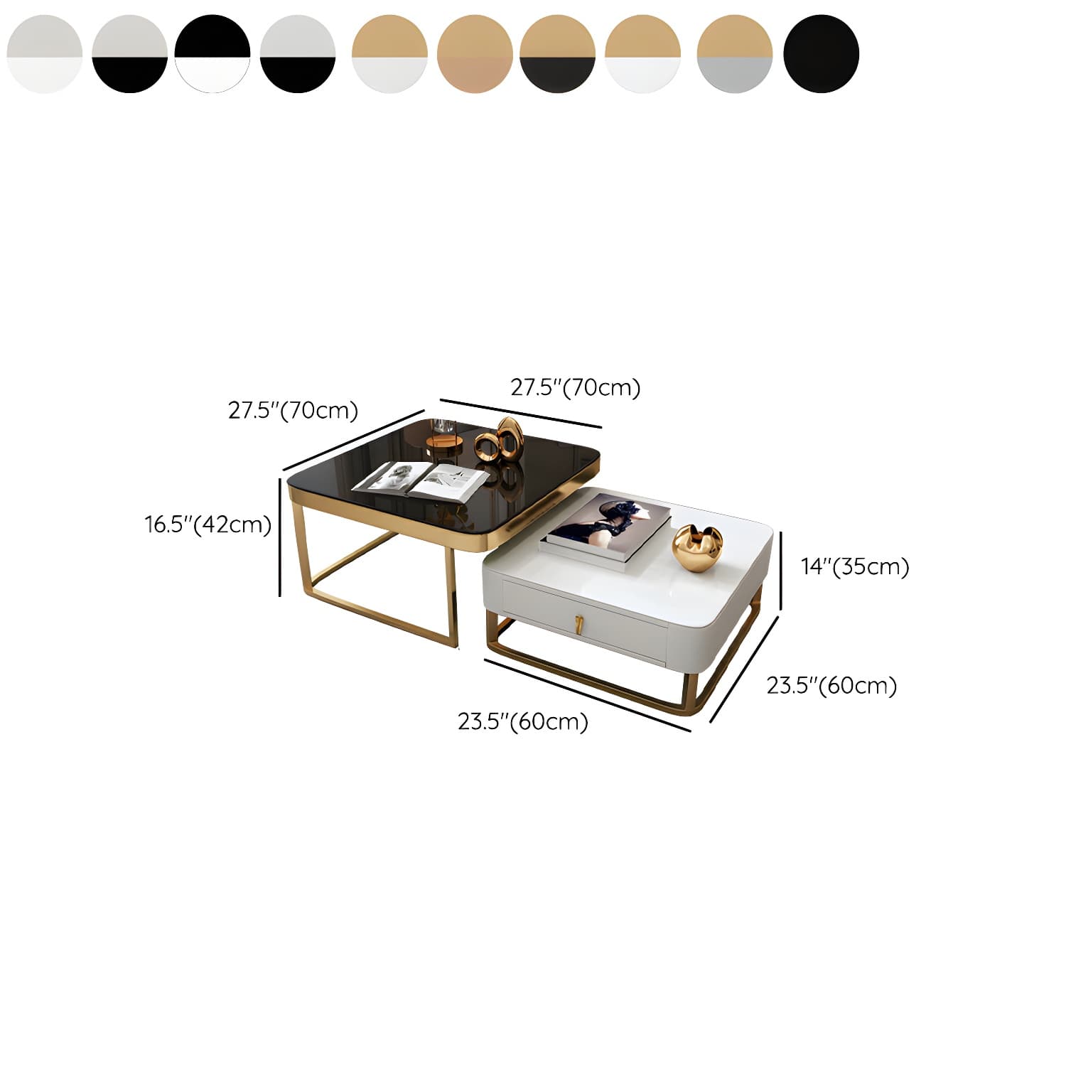 Glam Style Square Coffee Table with Drawer in Metal Frame Base - image 12