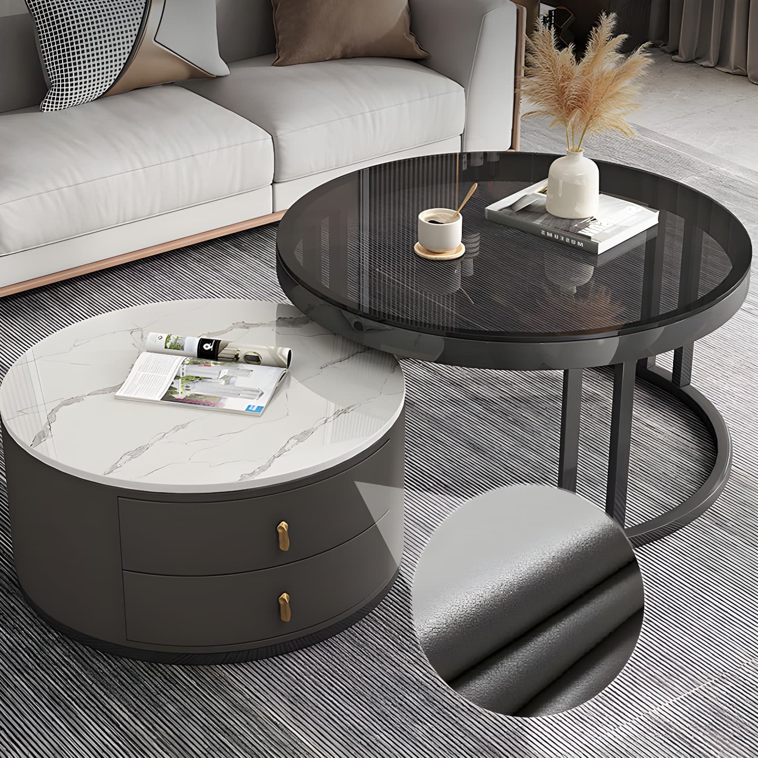 Round Nesting Coffee Table Set Frame Modern Storage Coffee Table - image 18