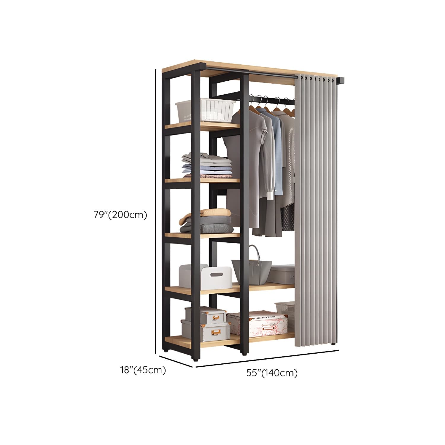 Modern Metal Wardrobe Armoire with Clothing Rod & Shelves (Height 70-79 inches, Overall Width 45cm) - image 32