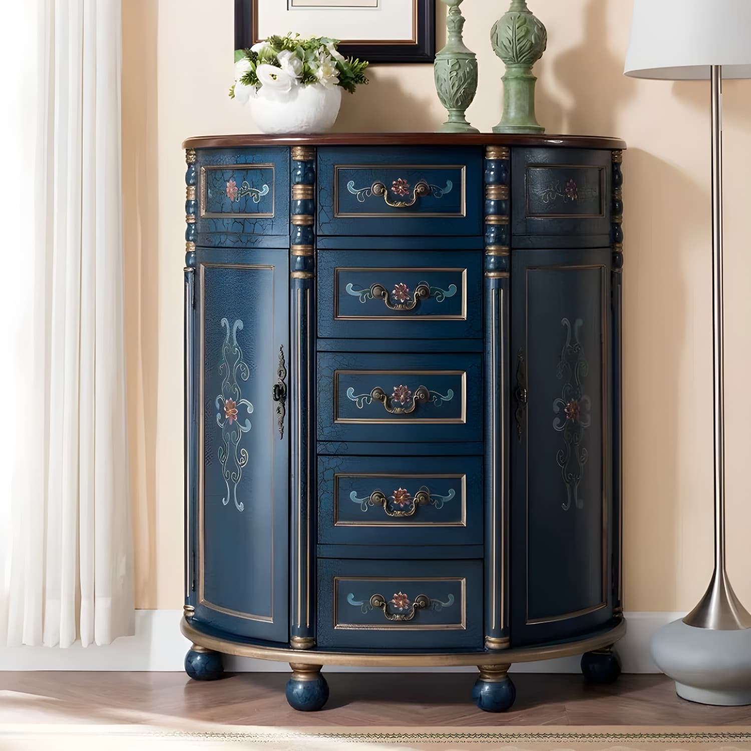 Industrial Bombe Accent Cabinet with Drawers and 2 Doors in Solid Wood - image 7