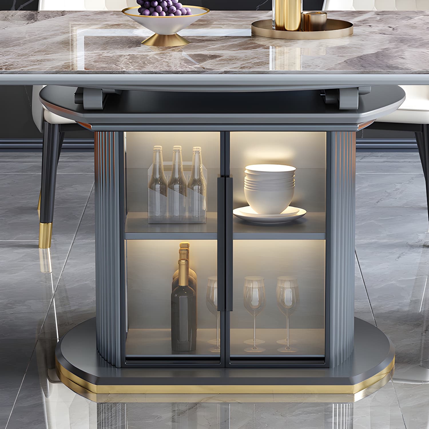 Modern Style Stone Furniture 1/5/7/9/11 Pcs Round Shape Dinette Table with Dining Chair - image 8